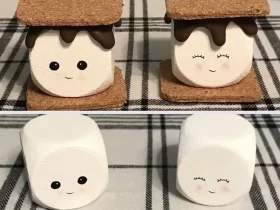 DIY Adorable S’mores Decor with Marshmallow Faces and Cork Squares