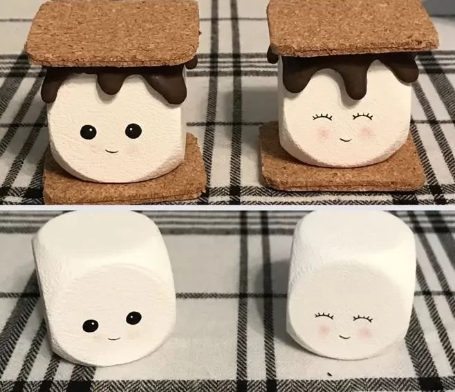 DIY Adorable S’mores Decor with Marshmallow Faces and Cork Squares